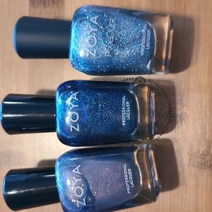 Trio of Zoya nail polishes -sparkly blues